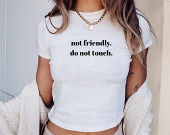 Not Friendly Do not Touch Shirt, Just Hot and Talking Funny Quote Tee, Sassy Aesthetic Crop Top, Conservative Crop Top, Cropped Fit Baby Tee