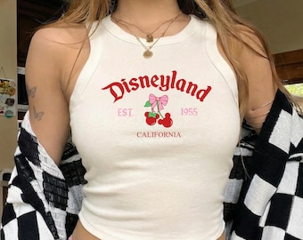 Disneyland Coquette Cherry Racer Tank Top, Disneyland Cherries Crop Top Girly Tank Top, Disneyland 90's Style Y2K Top