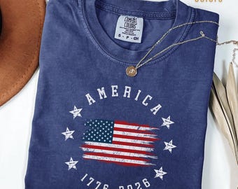 America 250th Anniversary Shirt, Comfort Colors® Celebrate Patriotic Shirt, Retro America T shirt, 4th of July Shirt, Patriotic Gift