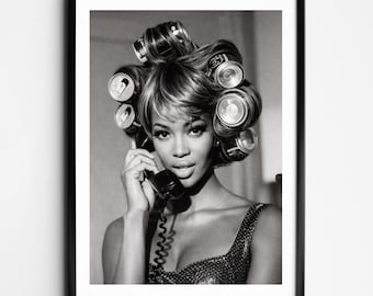 Vintage Glamour Wall Art Retro Donna Bigodini Ritratto Telefono Stampabile Download Digitale