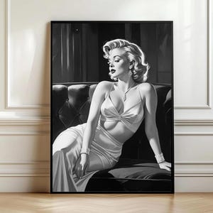 Marilyn Monroe Vintage Hollywood Glam Print: Black and White Portrait (Digital Download