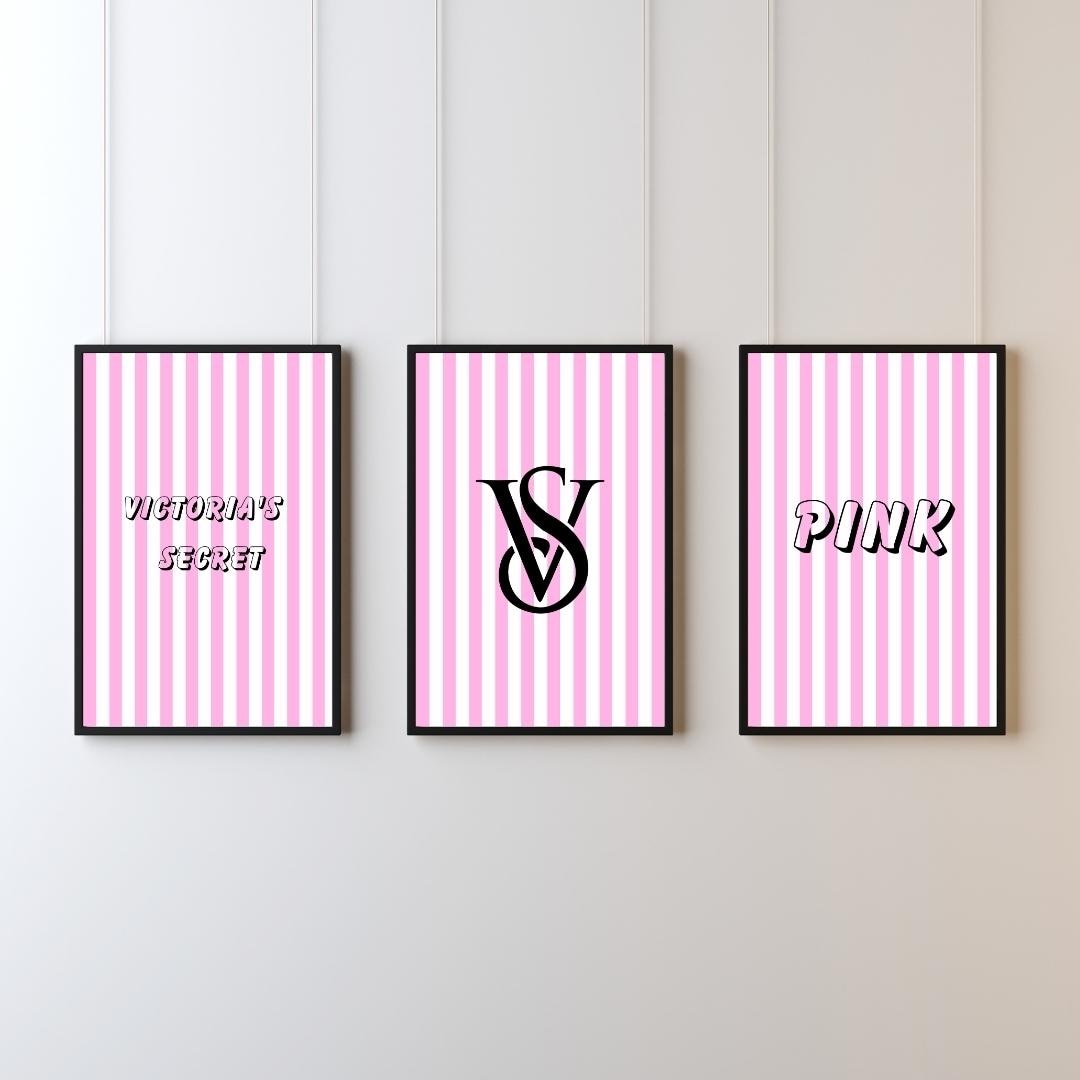 Pink Victoria's Secret Wall Art Set: Glam Fashion Prints (digital