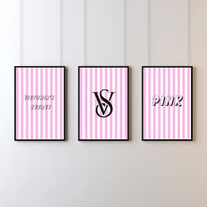 Pink Victoria’s Secret Wall Art Set | Glam Printable Wall Decor | VS Logo, PINK Sign, Fashion Quote Art | Digital Download