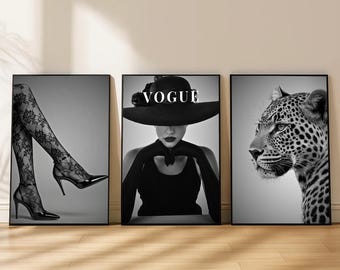 Set di decorazioni per la moda Vogue / Arte murale glamour in bianco e nero (download digitale)