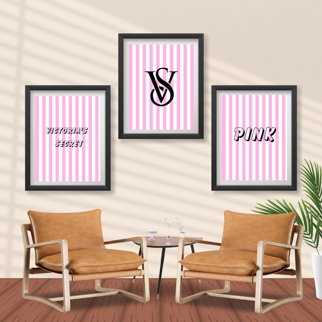Pink Victoria's Secret Wall Art Set: Glam Fashion Prints (digital
