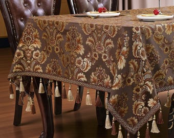 European Jacquard Tablecloth with Tassels, Embroidered Rectangular Table Cloth, Dustproof Dining Table Cover, Elegant Kitchen Decor