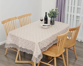 Cotton Embroidery Lace Tablecloth, Floral Table Cover, Plaid Table Cloth for Home Wedding Decor