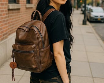 Leather Backpack, Large Backpack For Teenage Girls, Boys, Student School Backpack, Gift for Her, Birthday Gift Backpack, Birthday Present