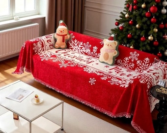 赤いクリスマスソファカバー - ソファ、ホームデコレーション、ホリデーホームデコレーション用のお祝い用スローブランケット