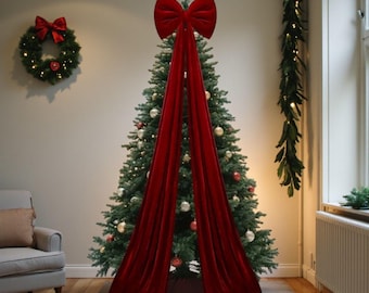 Super Large Red Velvet Christmas Bow Pendant – Xmas Tree Bowknot Ornament, Holiday Home Decor