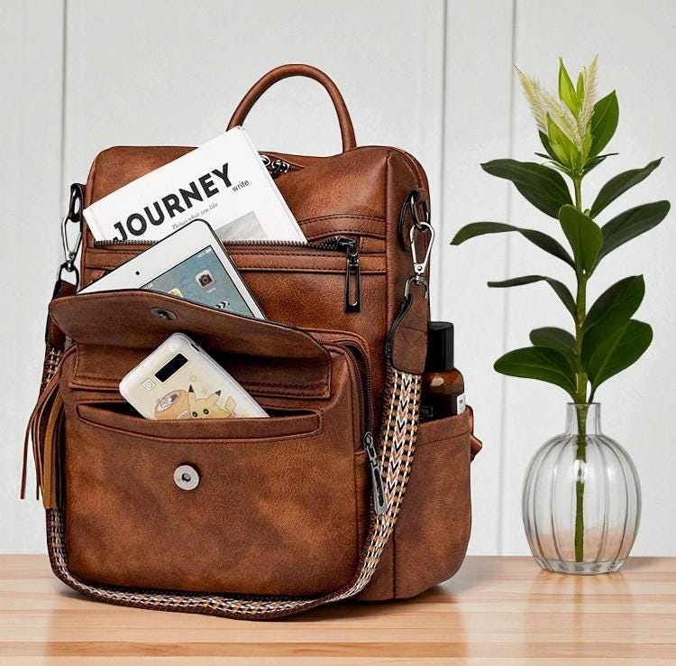 Backpack Purse Leather, Leather Backpack, Large Backpack For Women, Ladies Shoulder Bags 2 Pieces, Birthday Gift Backpack, Birthday Present