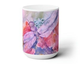 Dragonfly Watercolor Ceramic Mug 15oz Symbol of Change Transformation