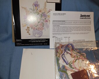 Janlynn Burst of Spring Bouquet in Vase Cross Stitch Kit #02-454 New in Open Package 12”x 15" Finished Size
