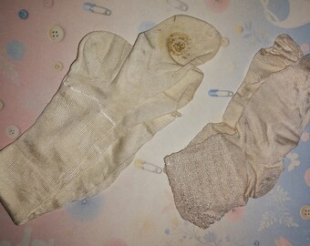 Vintage Children's Stockings Socks Silk Set of 2 White 1920 - 1930