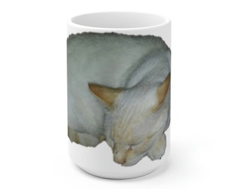Sleeping - Red Siamese Cat - White Ceramic Mug - 15 Ounces - Large Coffee - Tea