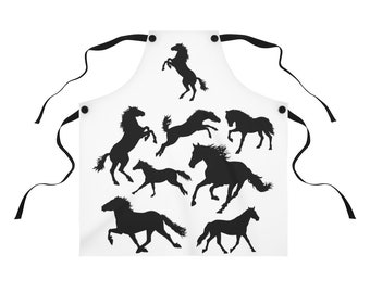 Horse Silhouette Poly Twill Apron, Detachable Straps, Easy Care, Kitchen Apron, Horse Lover Gift. BBQ, Grilling,Outdoor Cooking