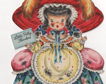 Hallmark Doll Card Little Polly Flinders Signed Viv, Land of Make Believe Collectible, Retro Doll Decor, Vintage Hallmark Card 1950