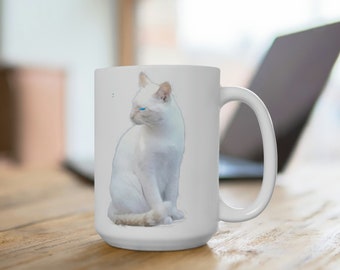 Red Siamese Cat - White Ceramic Mug -  15 Ounces - Blue eyes
