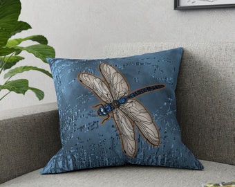 Dragonfly on Blue Ice Easy Care Broadcloth Pillow Your Choice of Sizes