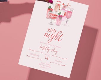 Girls Night Invitation: Wine Tasting, Dinner & Drinks (Canva Template, 5x7in Digital Download
