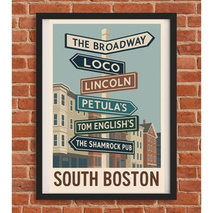 Druk znaku ulicznego South Boston | Sztuka ścienna Southie Bar & Restaurant | Plakat ze znakiem kierunkowym Boston | Dekoracja irlandzkiego pubu | Sztuka ścienna Boston