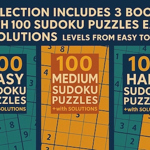 300 SUDOKU Puzzles with Solutions Bundle 8 (Easy, Medium, Hard) – A4 PDF – Instant Download