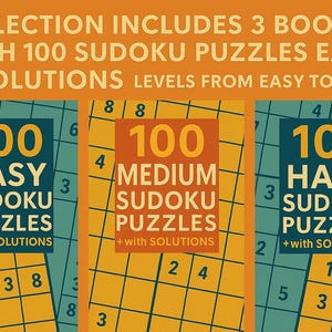 300 SUDOKU Puzzles with Solutions Bundle 9 (Easy, Medium, Hard) – A4 PDF – Instant Download