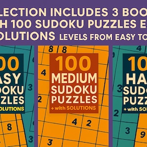 300 SUDOKU Puzzles with Solutions Bundle 10 (Easy, Medium, Hard) – A4 PDF – Instant Download