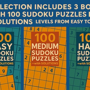 300 SUDOKU Puzzles with Solutions Bundle 4 (Easy, Medium, Hard) – A4 PDF – Instant Download