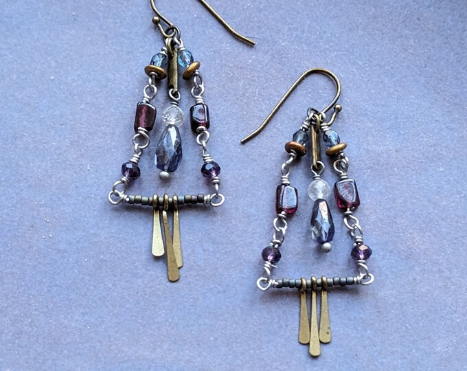 Firelight: Tiny Garnet and Iolite Chandelier Earrings by alienBeadings