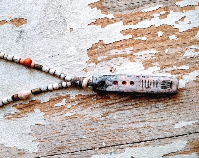 Shaman Stone: ancient style minimalist pendant with rustic strand