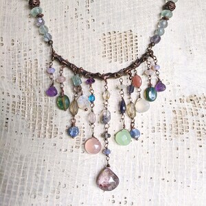 TWIG: Organic Gemstone art necklace with nature-inspired bronze branch finding by Alienbeadings
