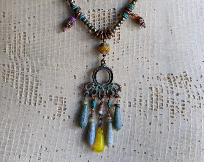 Mycenaean Princess: Boho chandelier necklace with tiny dangles and patina bronze by alienBeadings