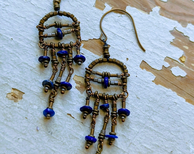 Queen of Sheba Dancing Lapis Lazuli and bronze mummy earrings