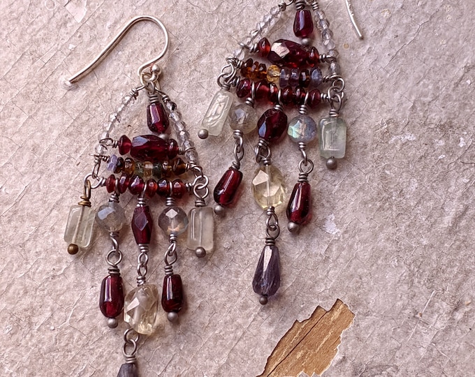 Garnet and Labradorite Dancing Mummy Earrings