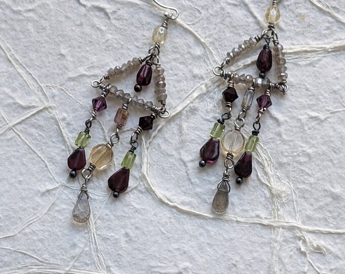 Mist on Morning Grass: Dancing gemstone earrings with subtle fall colors by alienBeadings