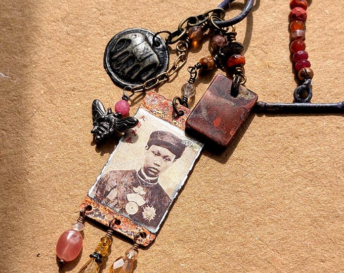 The Little Emperor: Trinket amulet necklace with copper pendant, on an ombre gemstone strand