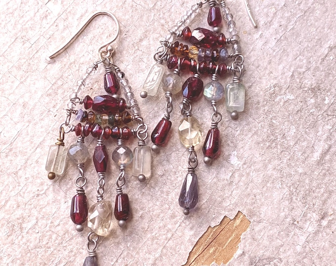 Garnet and Labradorite Dancing Mummy Earrings