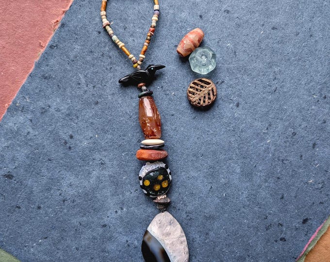 Raven Spirit Mala Beads – Artisan Flamework, Ancient Carnelian