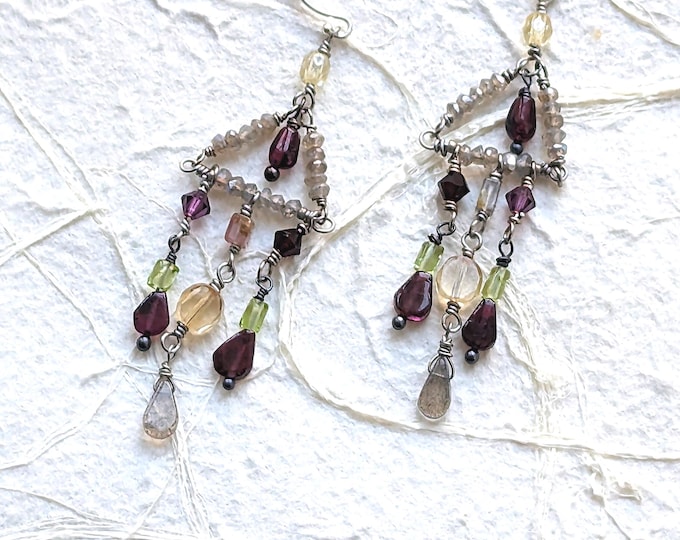 Mist on Morning Grass: Dancing gemstone earrings with subtle fall colors by alienBeadings