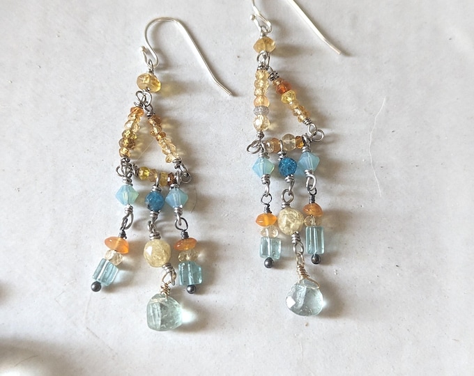 Sun Breaking through Clouds: Sparkly light gemstone dangle earrings by alienBeadings