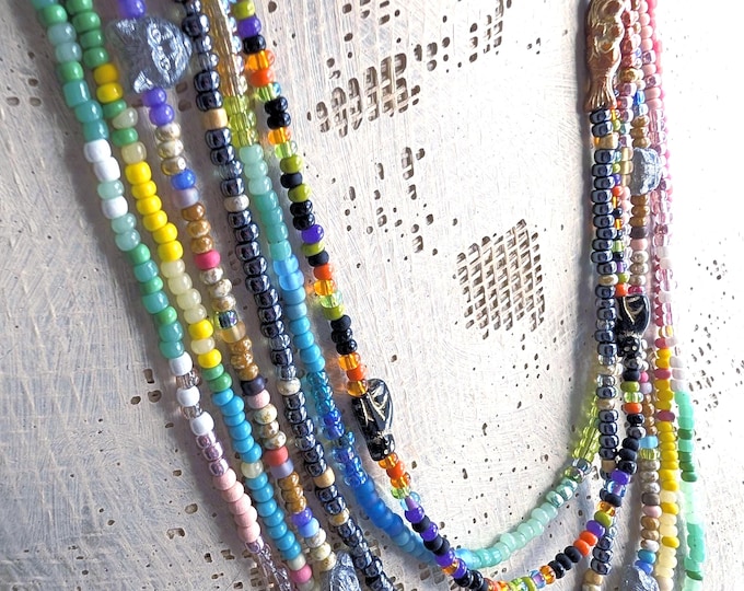 MIXINS Lovebeads: Simple Colorful Seed Bead Strands with tiny cats and other cool Czech glass mixed in - for a dopamine color rush
