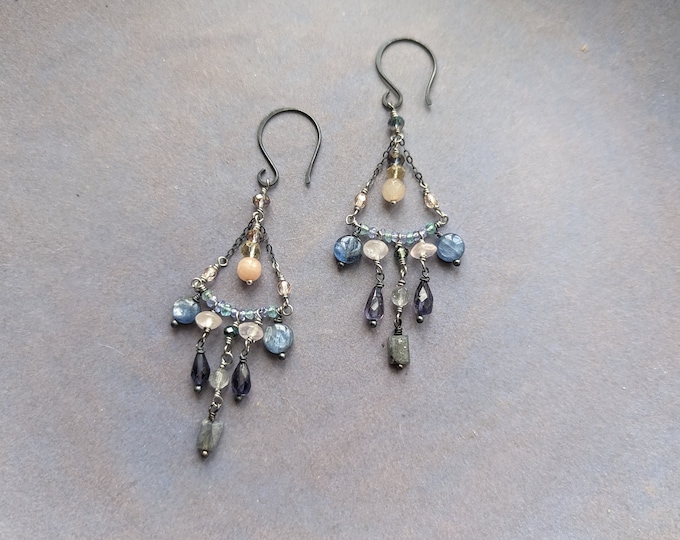 November Sky: Dancing Gemstone trapeze earrings by alienBeadings