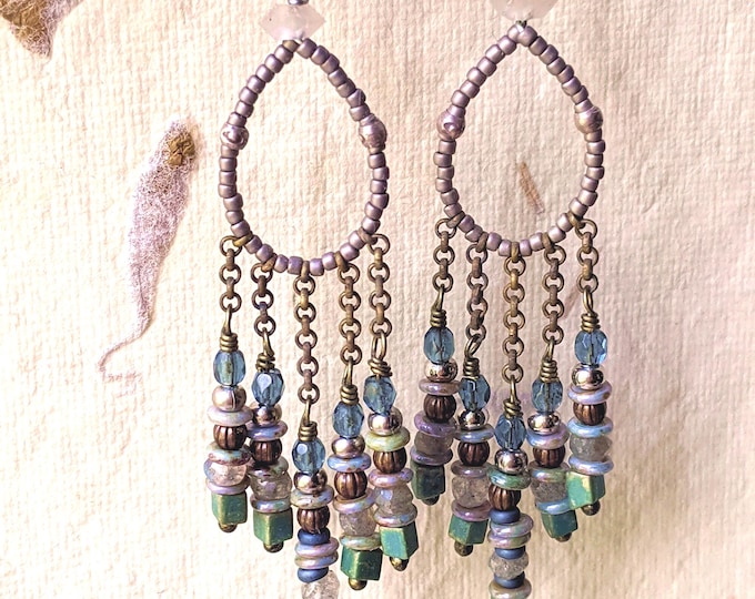 RAINDROPS: delicate oval seedbead and micro-chain earrings