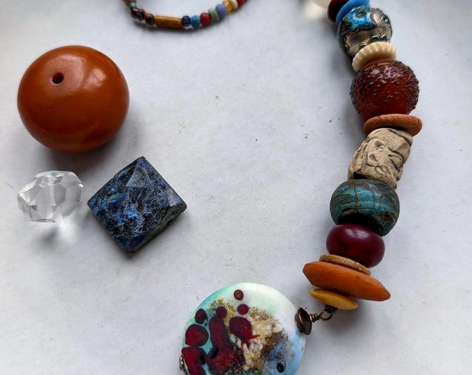 Persistence of  MEMORY: Hand mala strand of singular artisan and antique beads for meditation and contemplation by alienbeadings