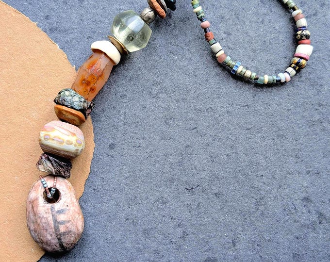 Calm Resolve: Hand Mala  Meditation Prayer Bead strand with ancient, antique and artisan beads for contemplation