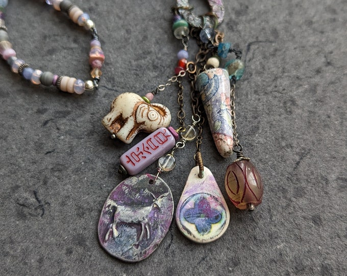 On the Eve of Adventure: Multi-gemstone trinket necklace with curio beads by alienBeadings