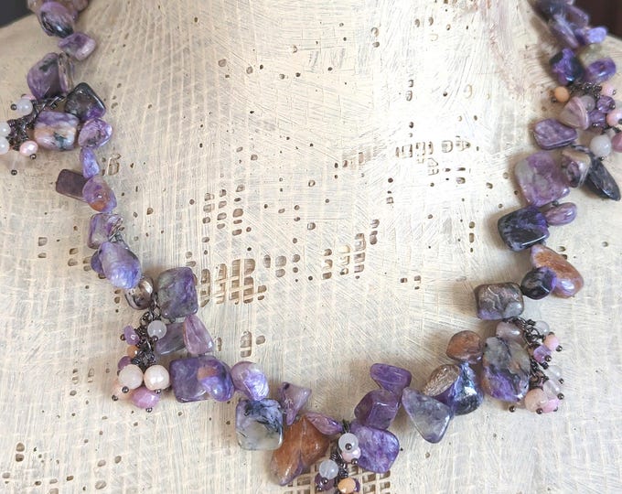 Lavender and Violets: Garland necklace with charoite and gemstone dangles by alienBeadings