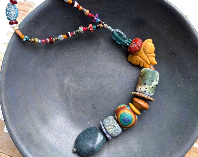 Inner Eye: Artisan beads and turquoise hand mala for contemplation, meditation and prayer