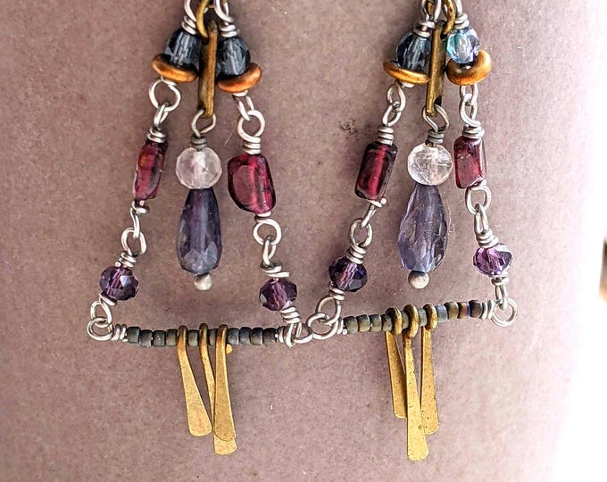 Firelight: Tiny Garnet and Iolite Chandelier Earrings by alienBeadings